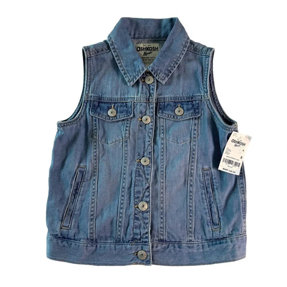 OshKosh B'gosh Girl's NWT Blue Denim Vest Size 8 Medium Wash Jean Vest MSRP $36